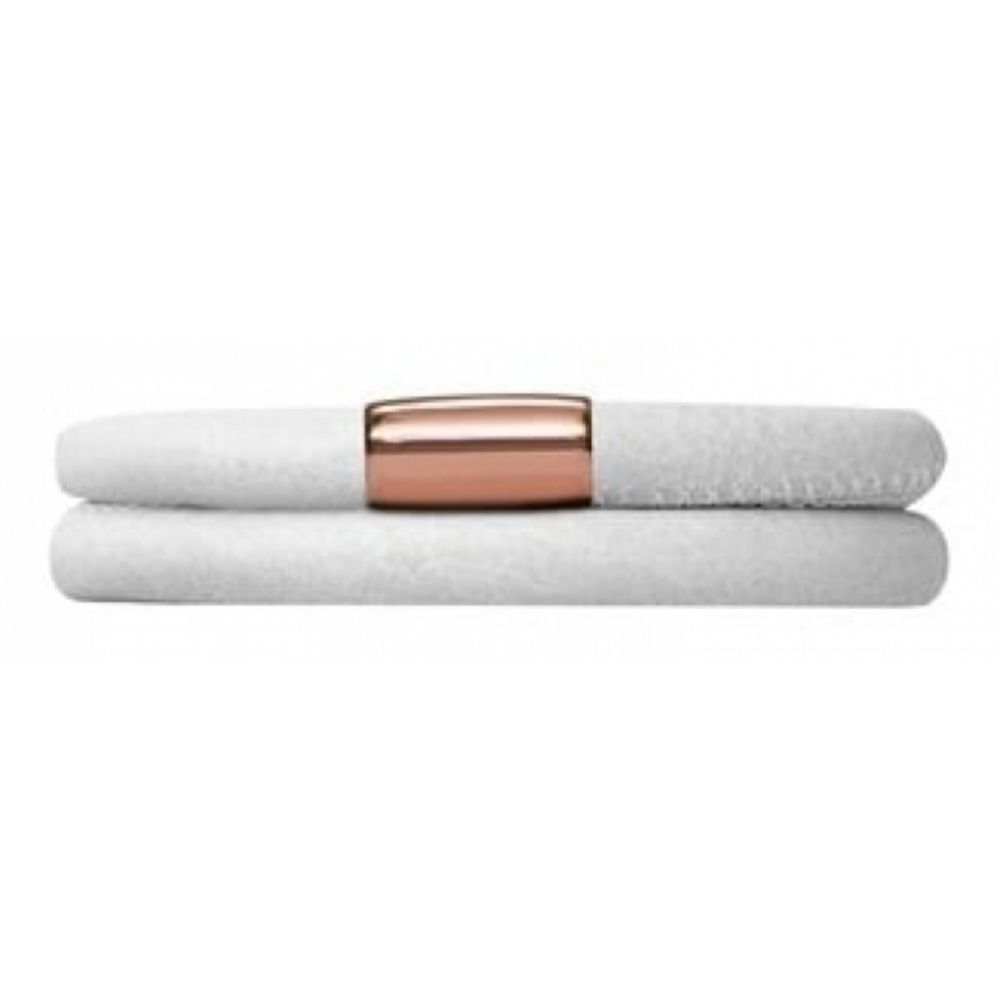 White Leather Double Bracelet Rose Gold