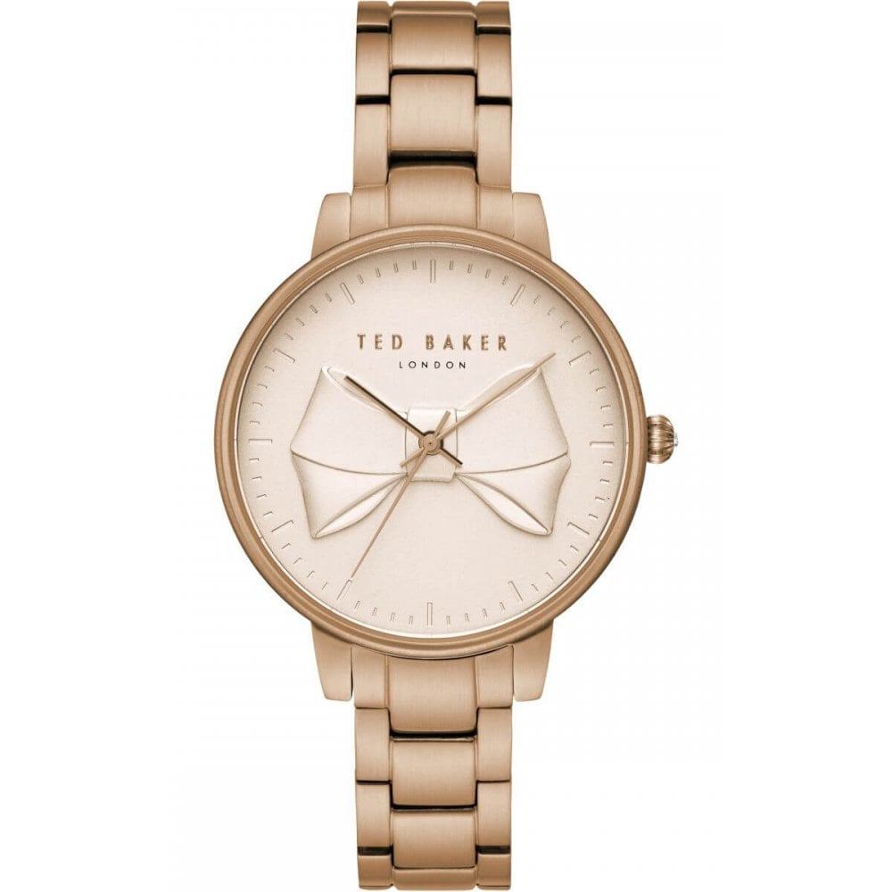Rose Gold Plated Case With Bow Print Rose Gold Dial & Bracelet Strap Ladies Watch