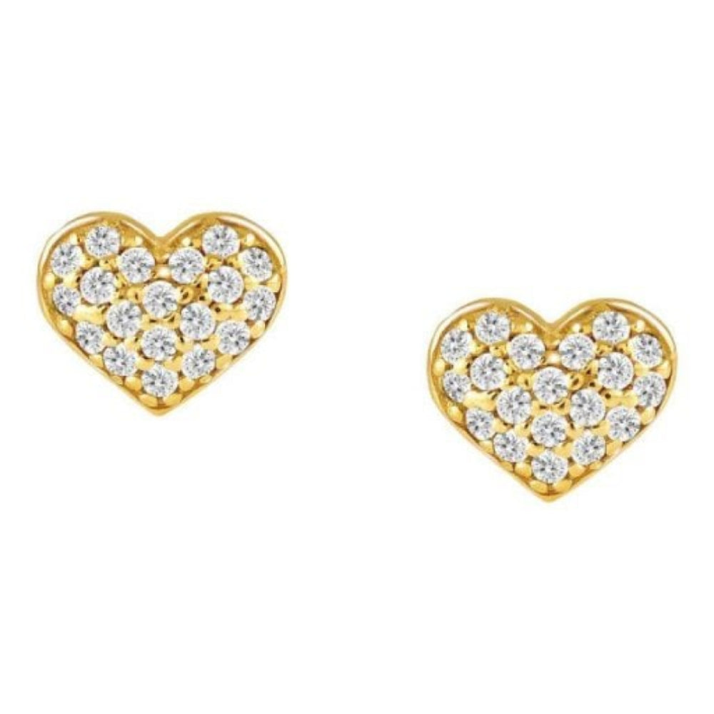 Gioie 925 Silver Earrings, Cubic Zirconia Stud (017_Yellow Gold Heart)
