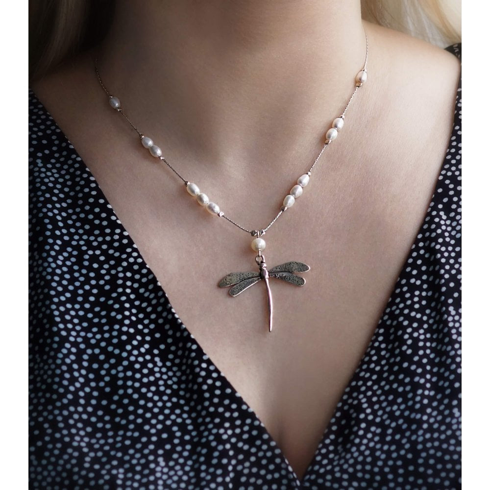 Dragonfly Necklace With Freshwater Pearls