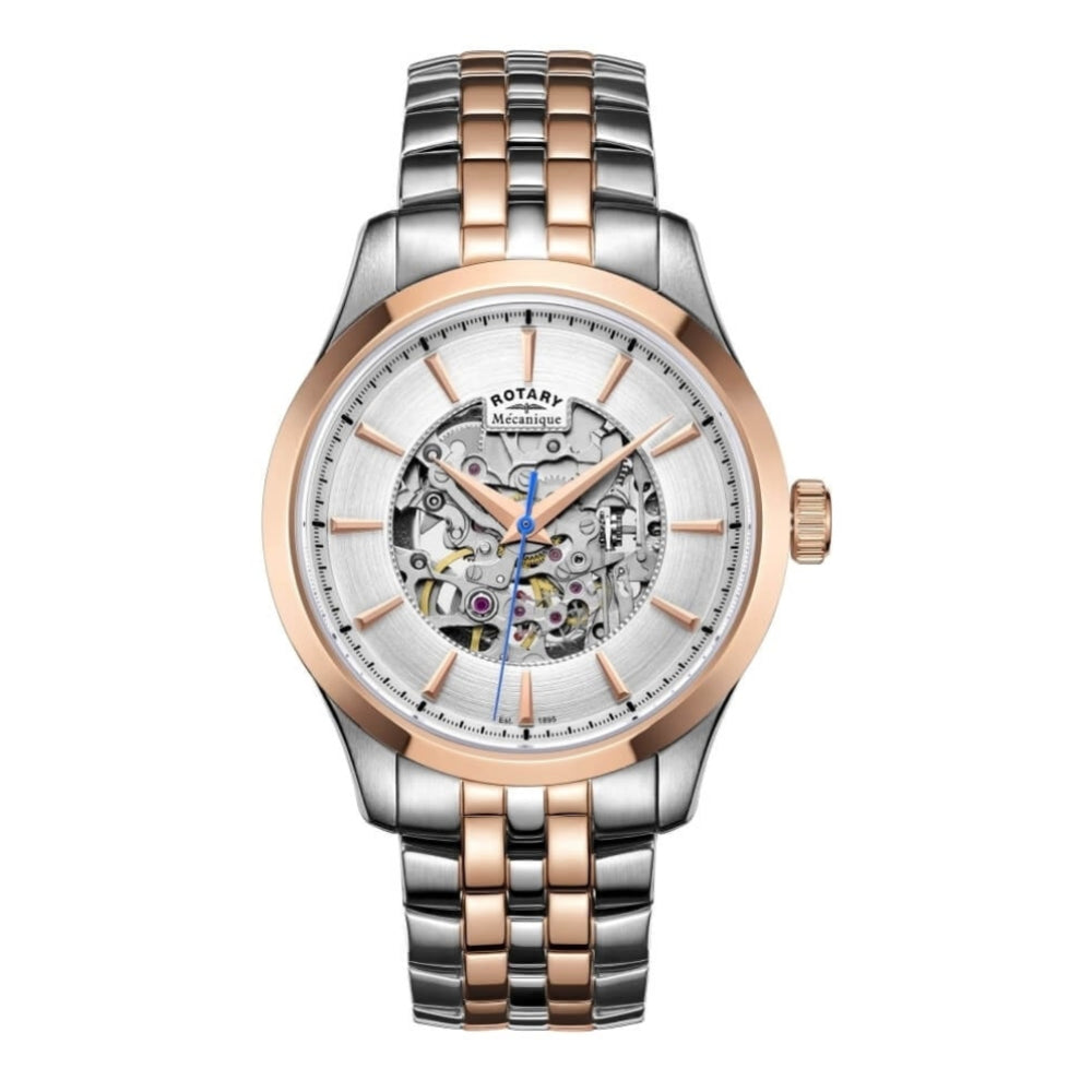 Mens Chrome / Rose Gold Automatic Bracelet Watch