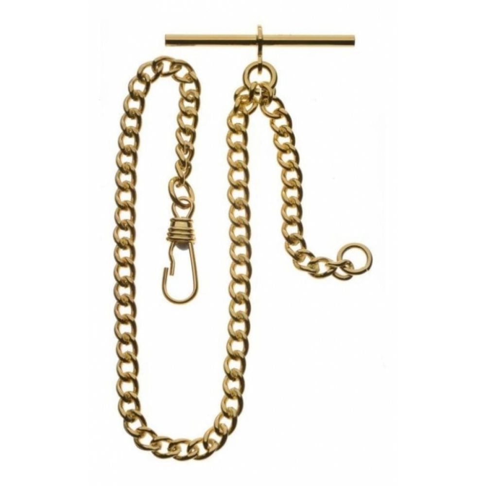 Gold Plated 9.25 Inch Single Albert T-Bar Pocket Watch Chain