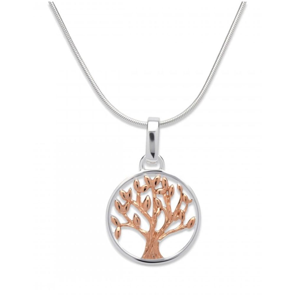 Silver 925 Tree of Life Pendant With Rose Gold Plating Incl. Chain