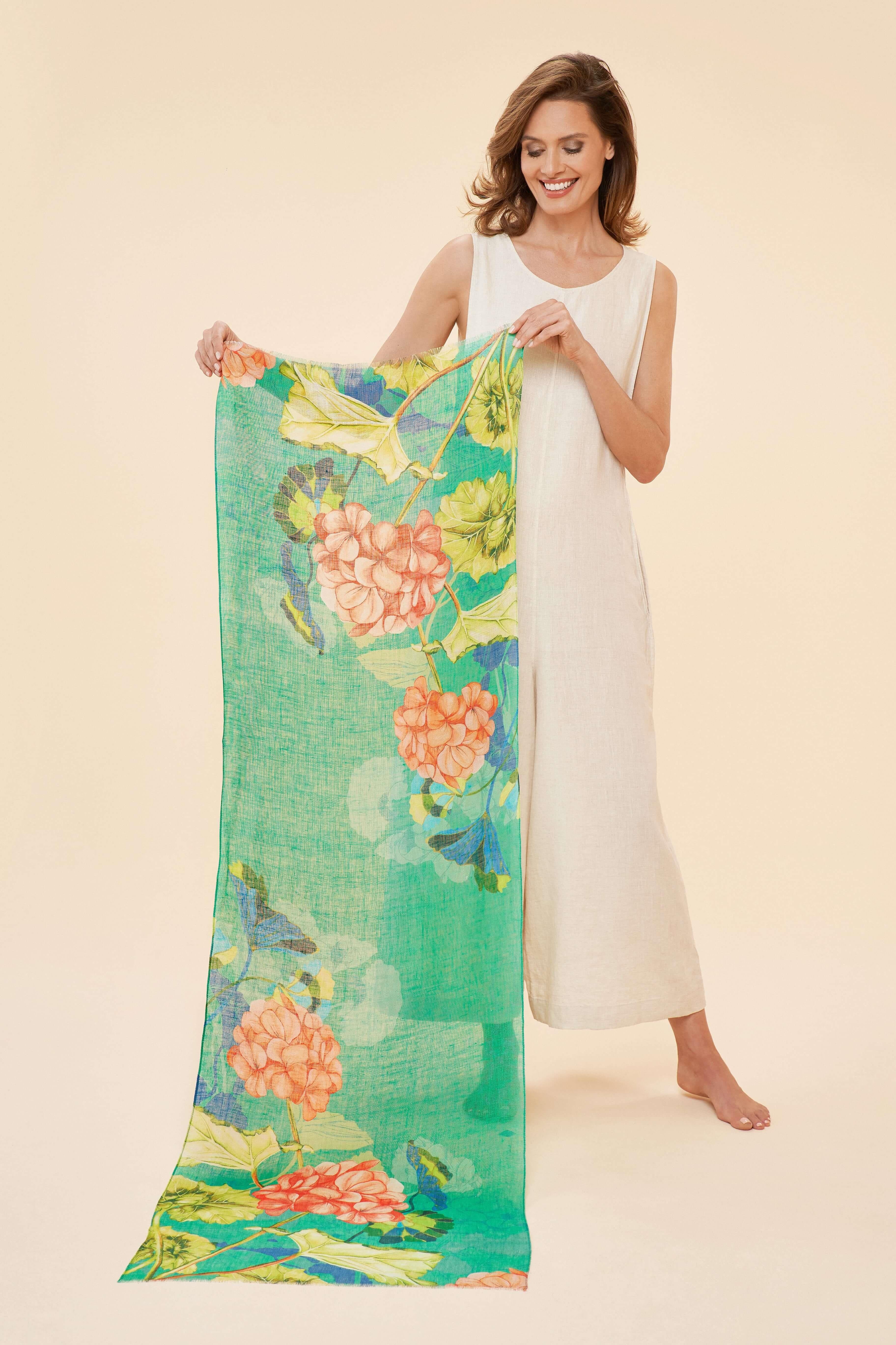Rosy Genarniums Linen Print Scarf