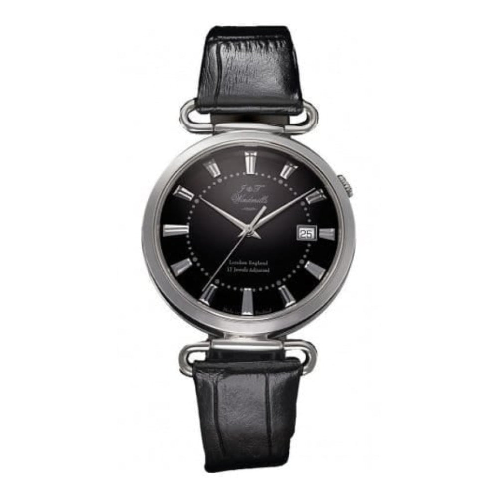 Gents Black Leather & Silver English 17 Jewels Mechanical Watch