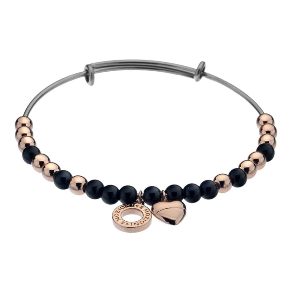 Emozioni Rose Gold Plate Bangle - Black - Large