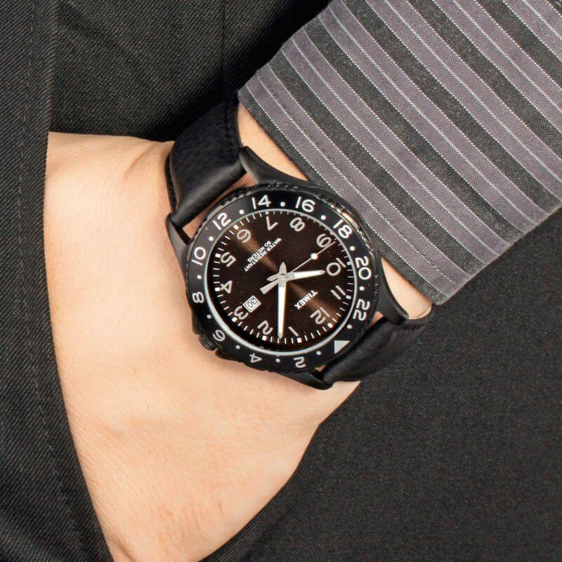 Classic Black Leather & Dial Watch