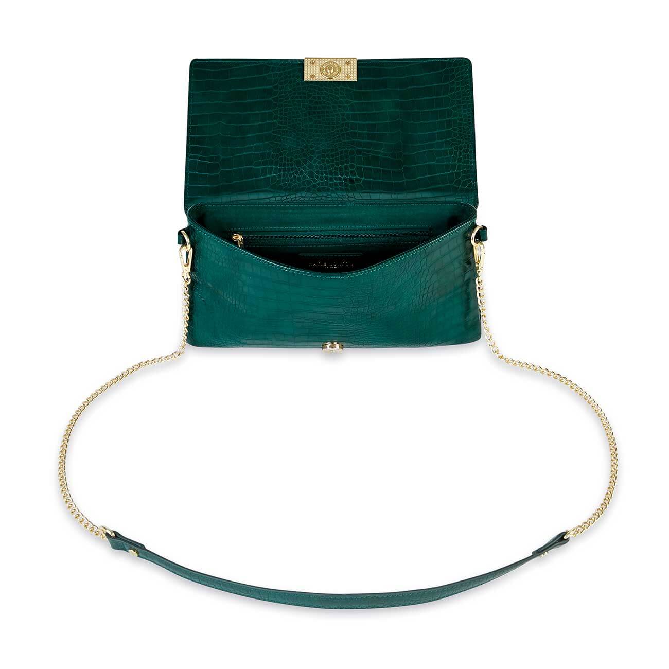 Celine Faux Croc Fold Over Crossbody | Forest Green