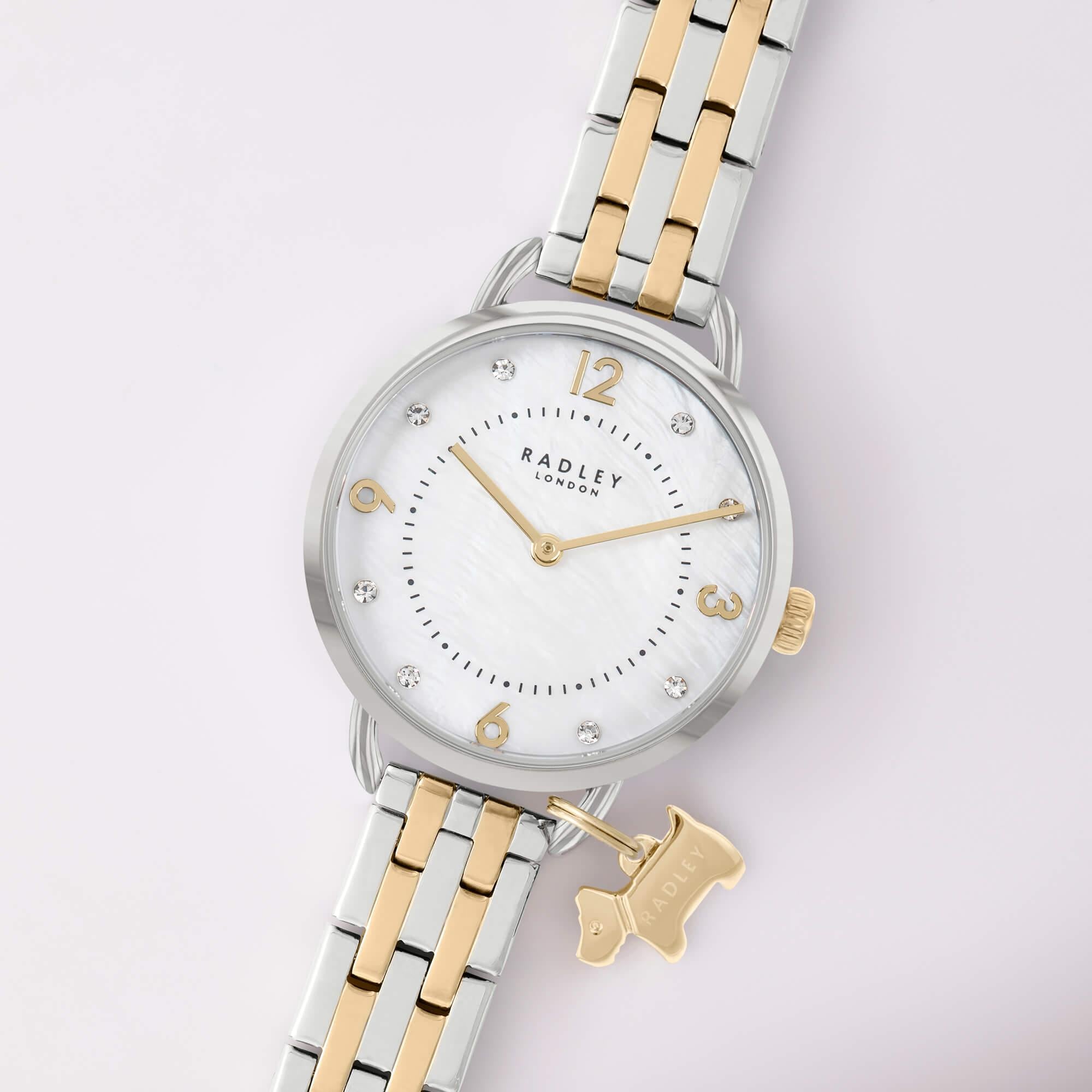 Ladies Two Tone Gold & Silver Open Shoulder Bracelet Watch