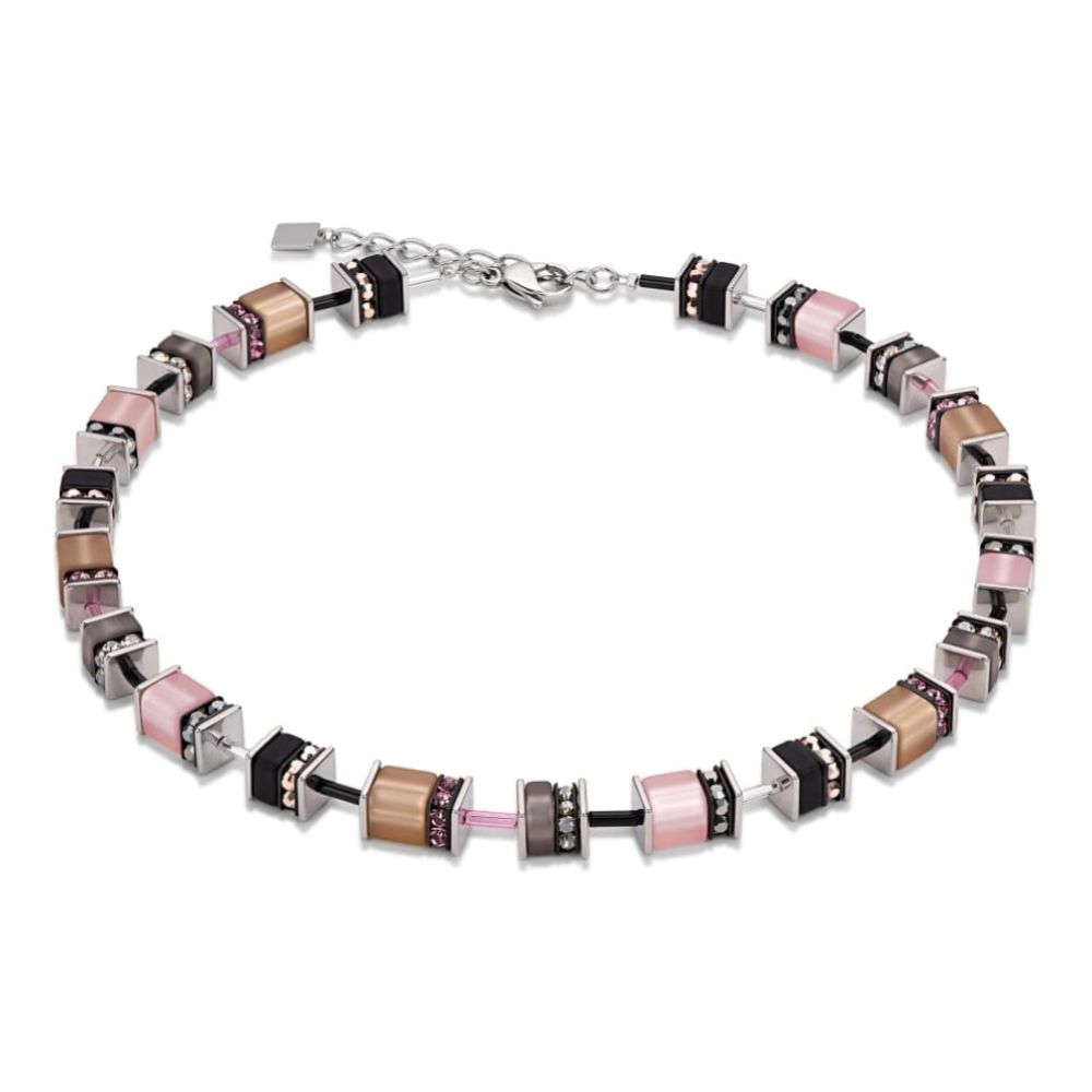 Pink and Beige Geo Cube Necklace