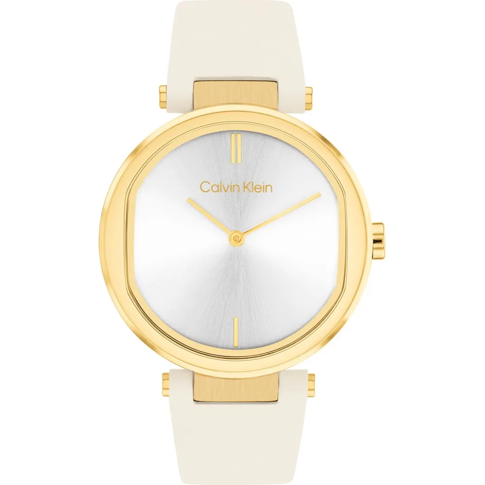 Sensation Silver Dial White Leather Strap Watch
