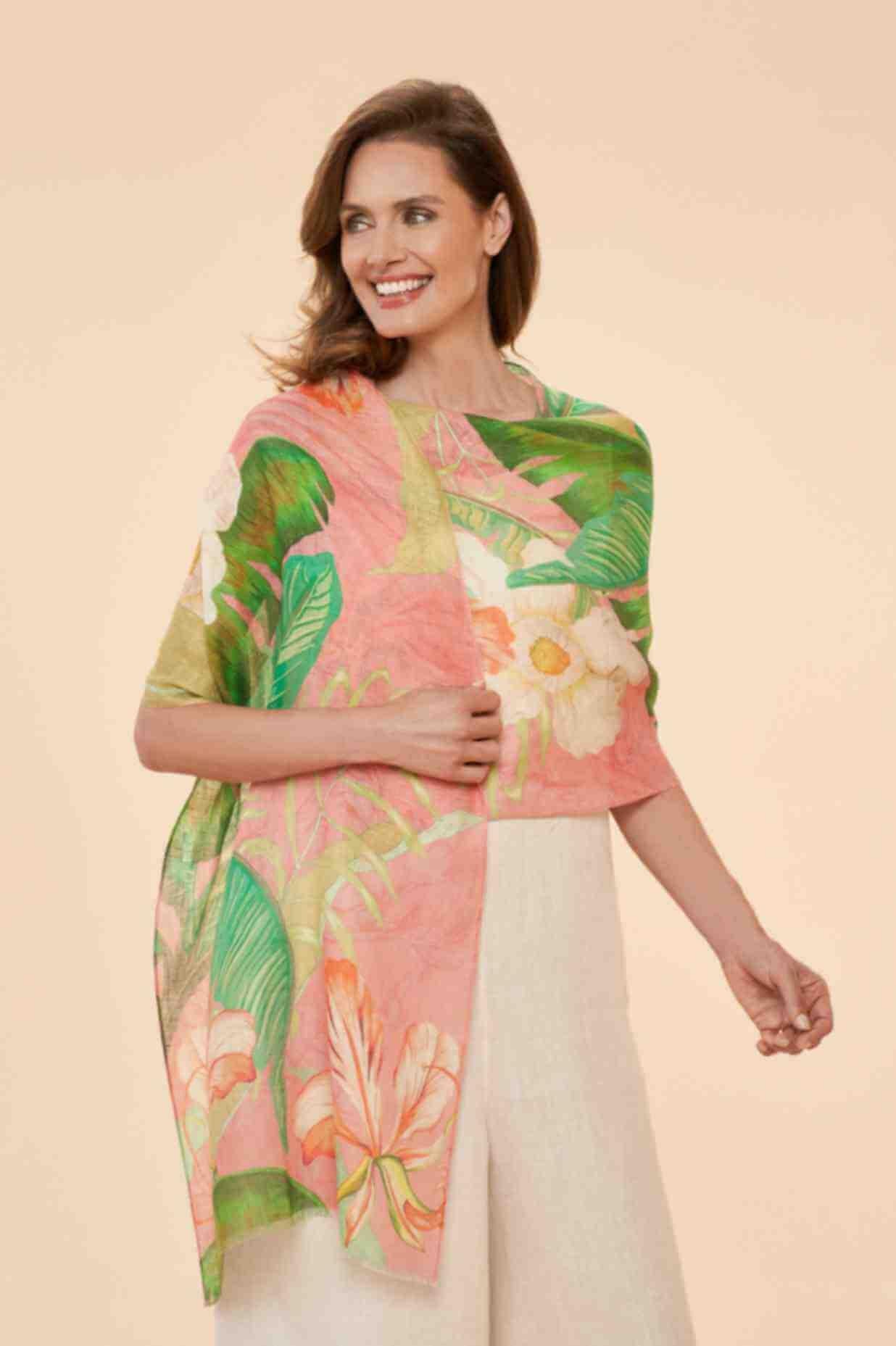 Delicate Tropical - Candy Linen Print Scarf