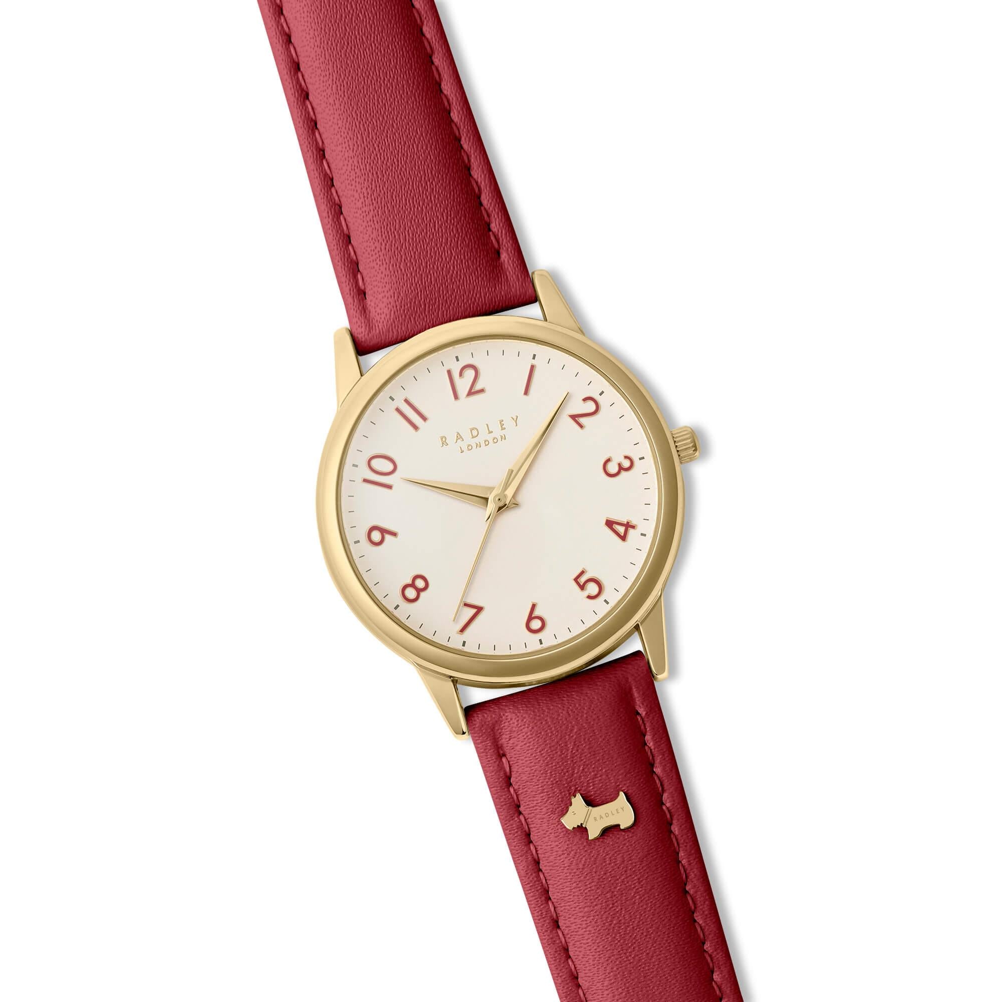 Gold Plated Red Leather Strap Watch