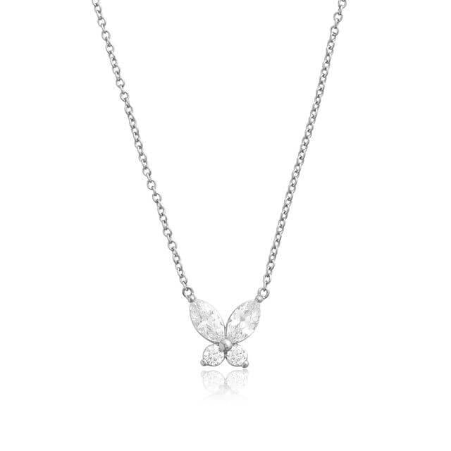 Sparkle Butterfly Marquise Necklace Silver