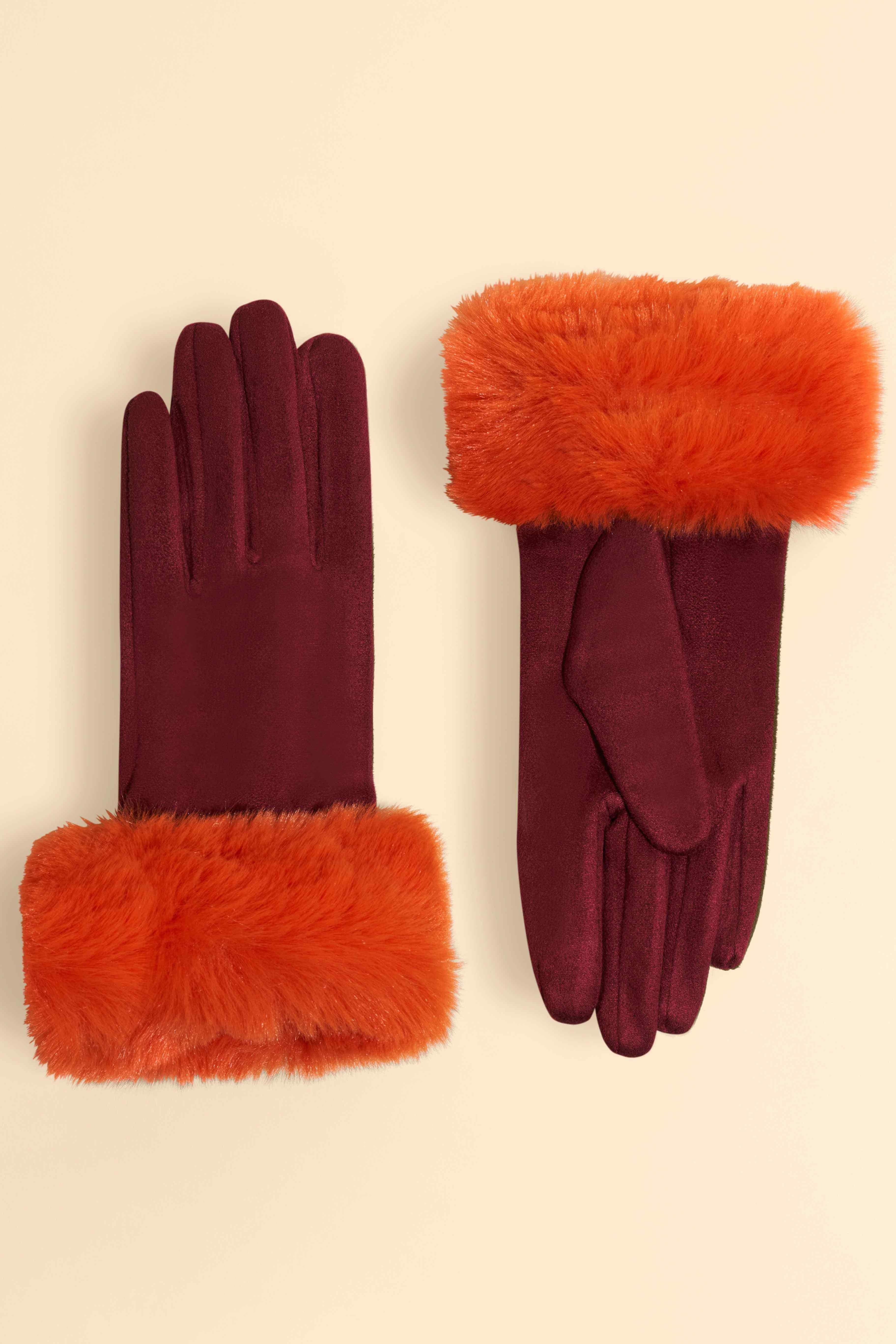 Bettina Gloves - Burgundy & Tangerine