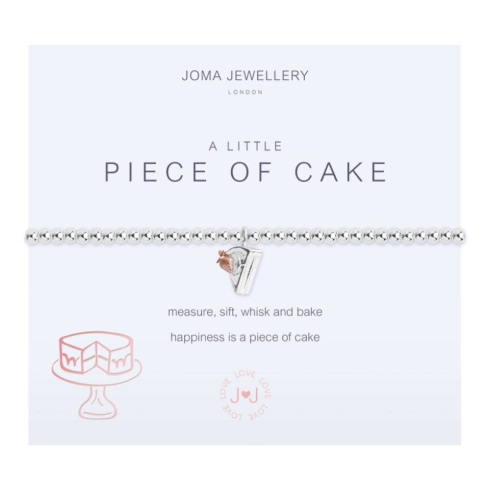A Little - Piece Of Cake - Silver & Rose Gold Charm - Silver Bracelet - 17.5cm Stretch