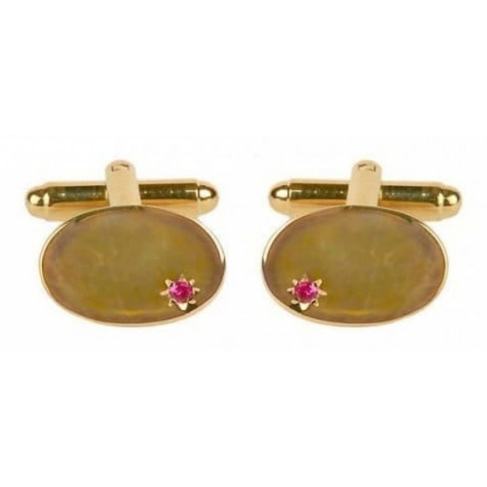 Gold Plated Oval Cufflinks With Ruby