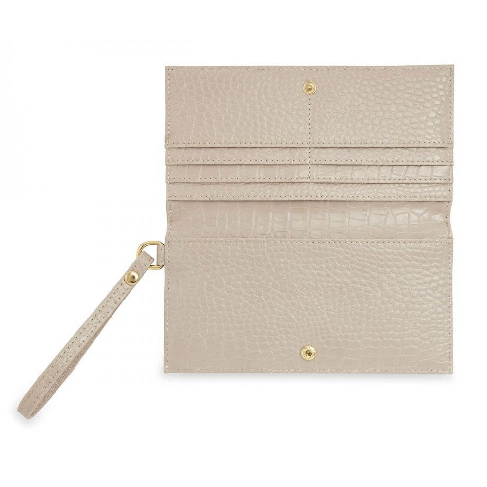 Celine Faux Croc Wristlet Purse | Oyster Grey | 10 X 19cm