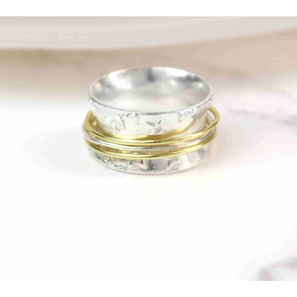 Star Embossed Spinning Rings With Brass