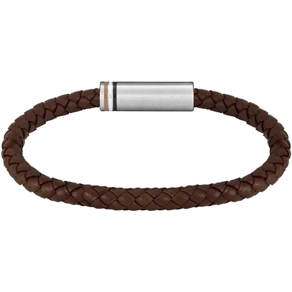 Ares Braided Brown Leather Steel Clasp Gents Bracelet