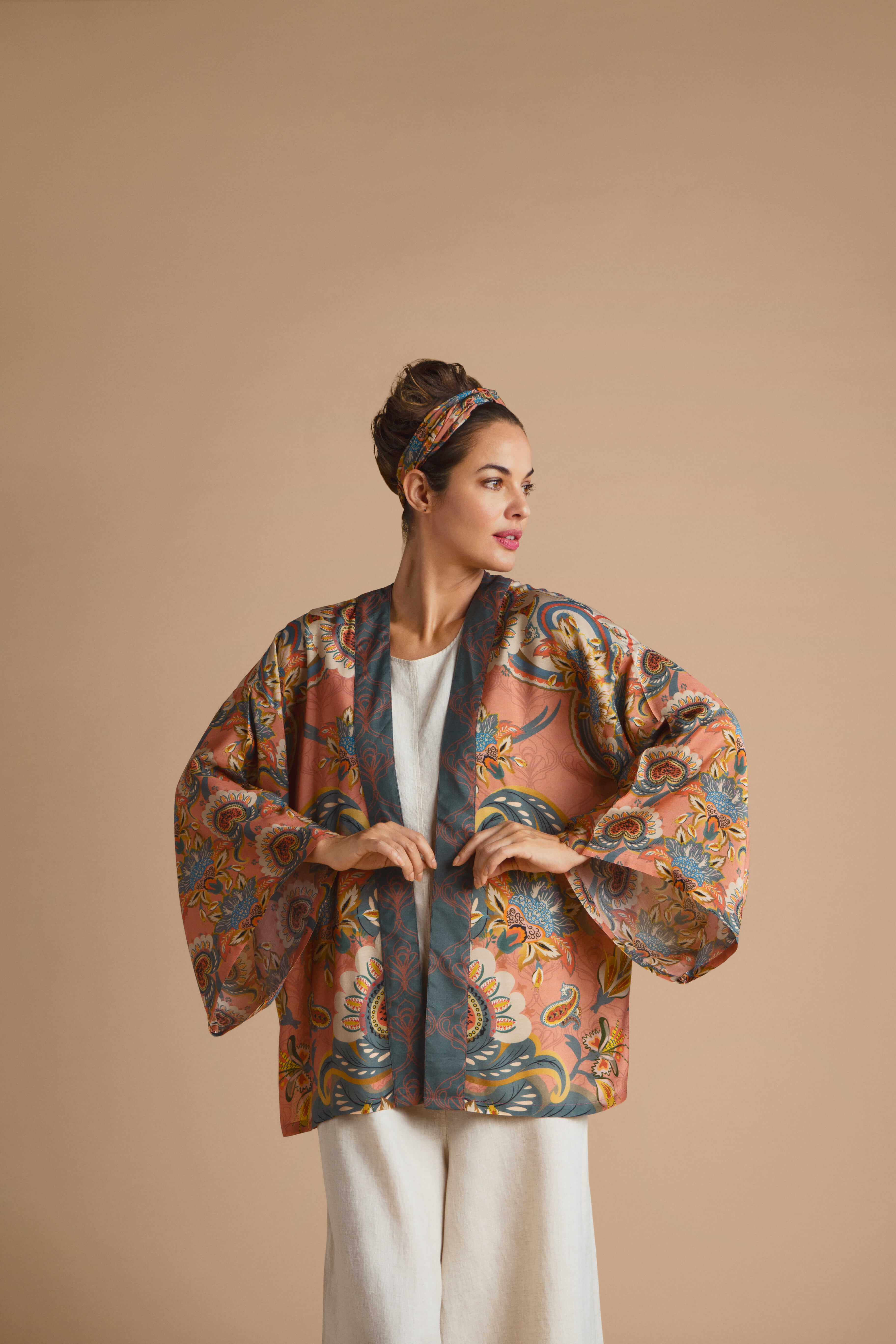 Mediterranian Paisley Kimono Jacket - Coral