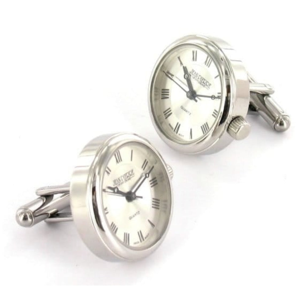 Silver Plated With Silver Dial Watch Cuff Links