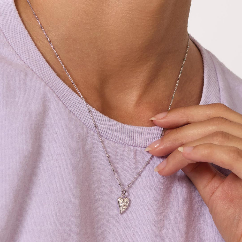 Desire Kiss Precious Pave WT Heart Ball Chain Necklace