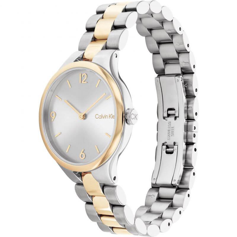 Linked Silver Sunray Dial Two Tone Bracelet Strap Ladies Watch