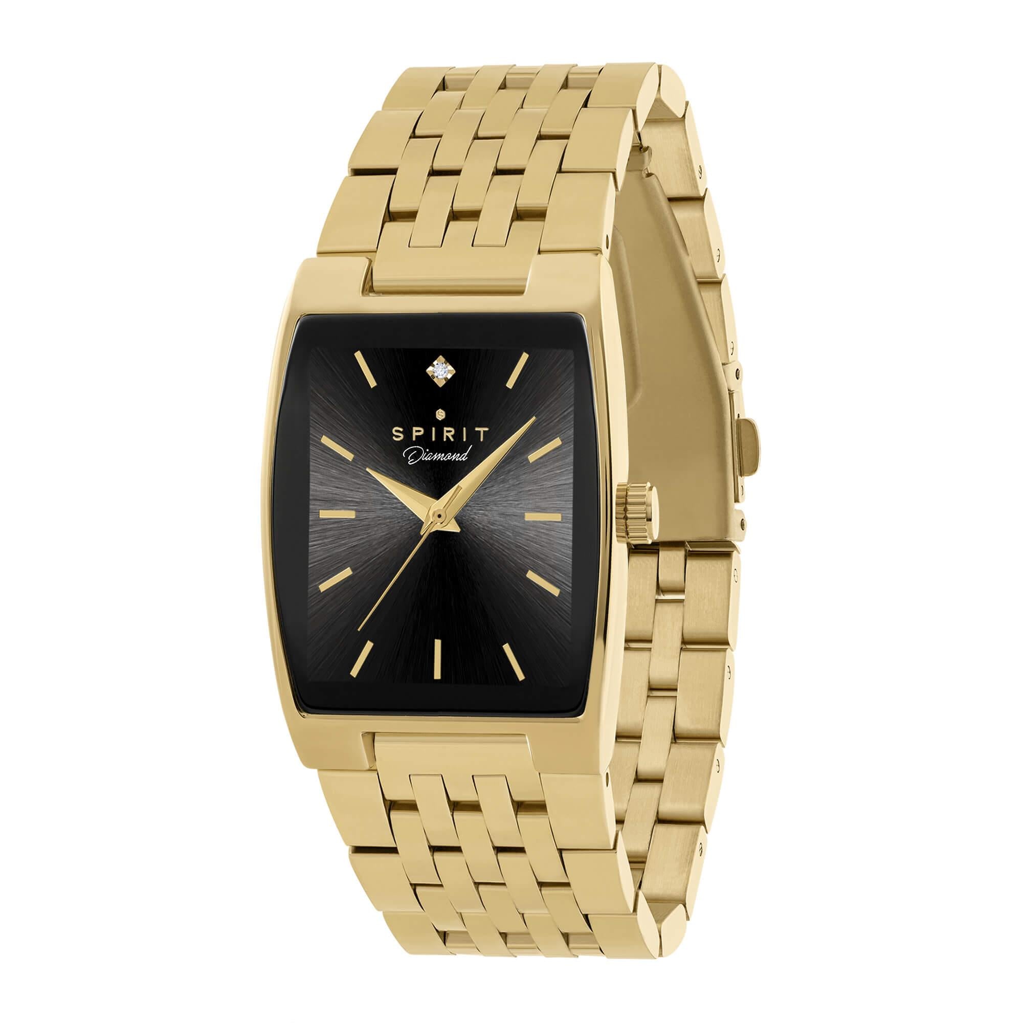 Gents Polished Pale Gold Square Diamond Bracelet Watch