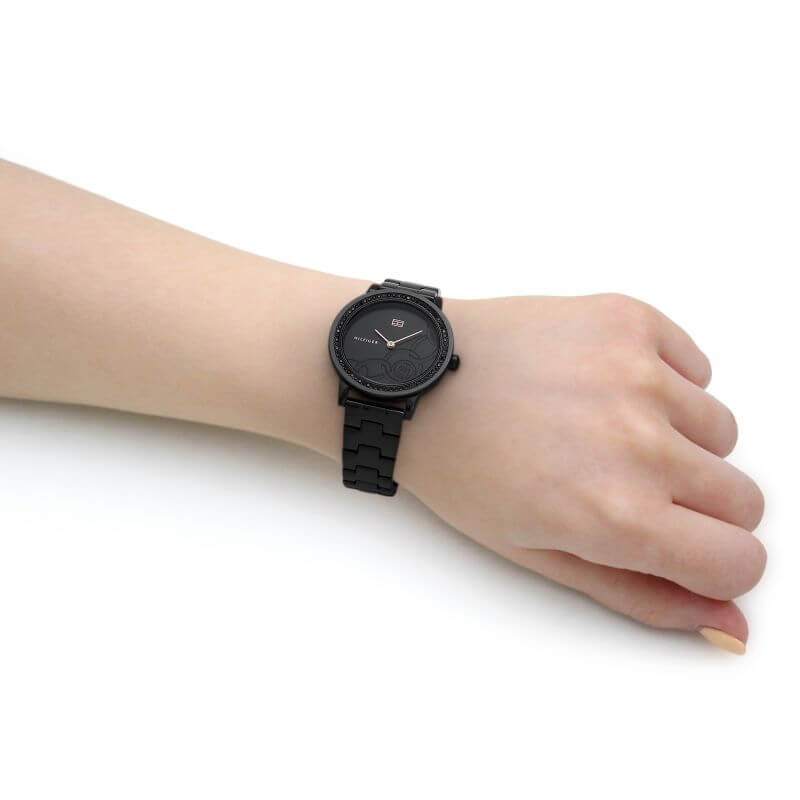 Maya Classic Ionic Plated Black Stainless Steel With Crystal Ladies Watch