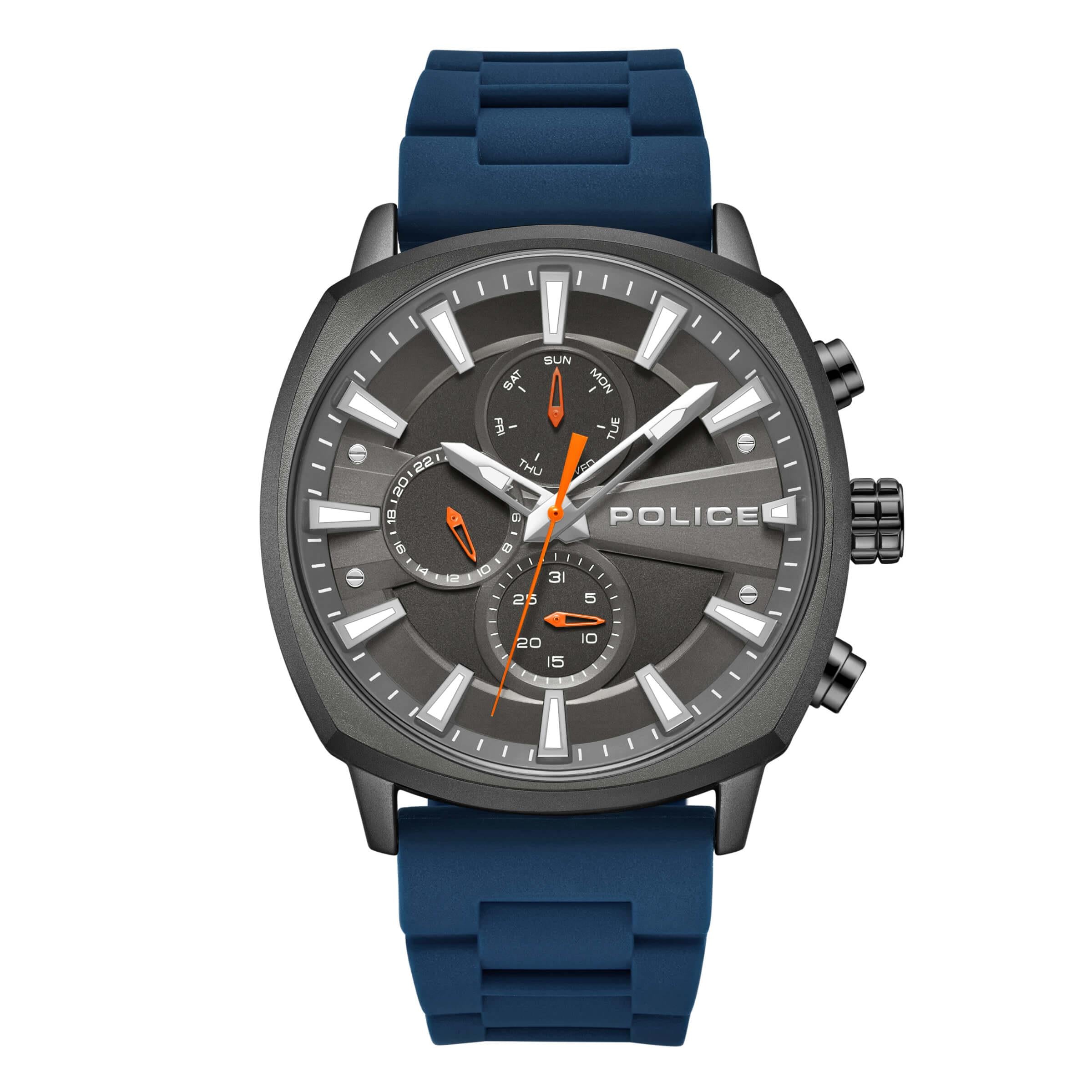 TUNEFUL Black Multifunction Dial With Blue Silicone Strap Watch