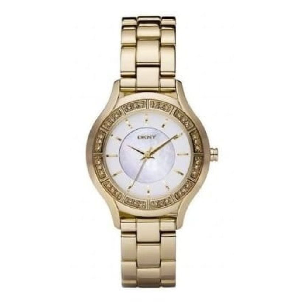 Stylish Gold Plated on Stainless Steel Crystal Bezel Ladies Wristwatch