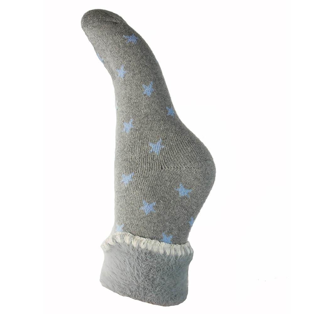 Grey Cuff Socks With Blue Stars