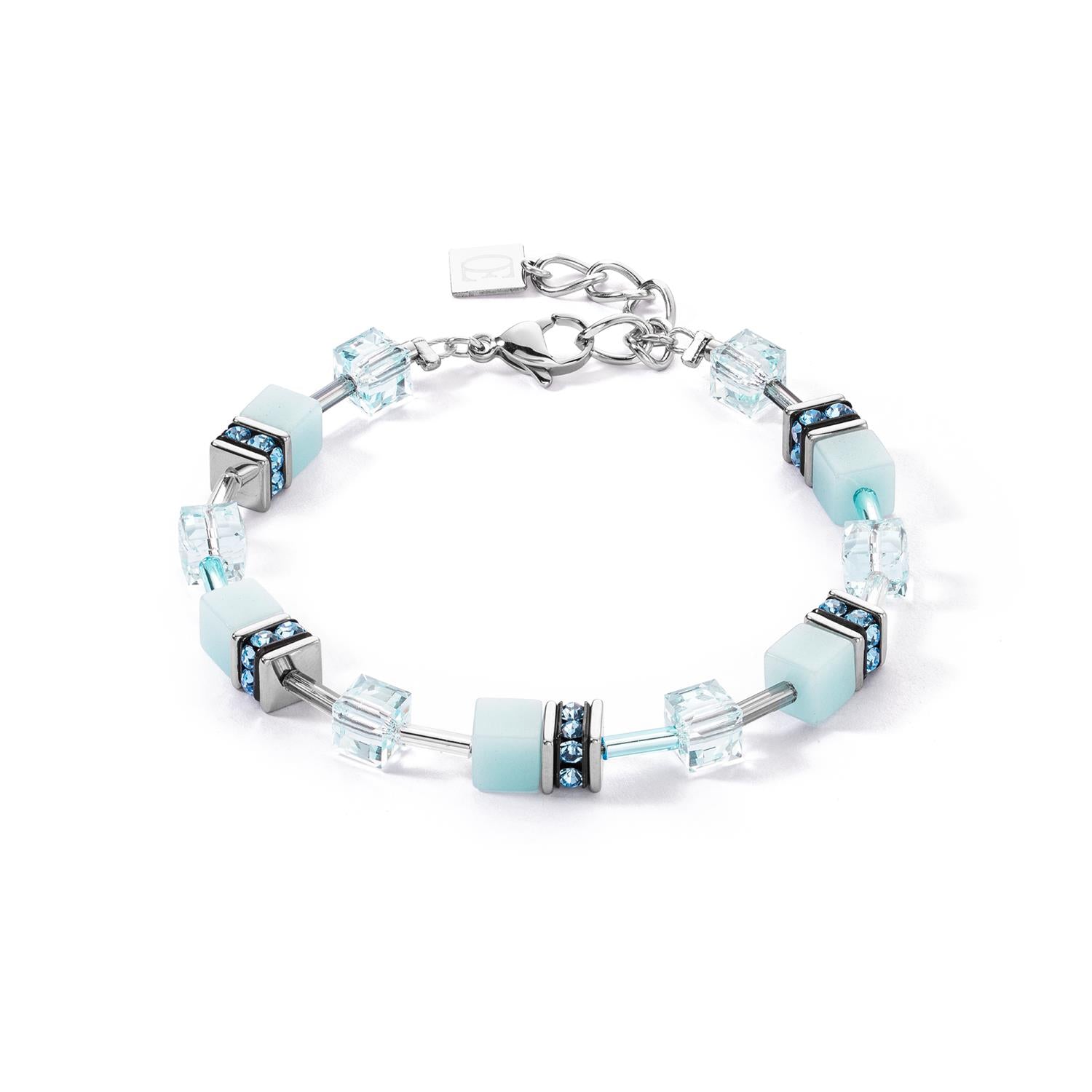 GeoCUBE Iconic Mono Silver Light Aqua Bracelet