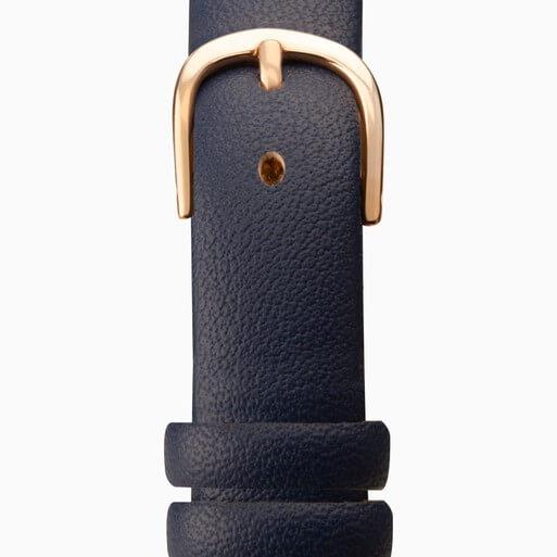 Rose Gold Case With Blue Dial & PU Strap Ladies Classic Watch
