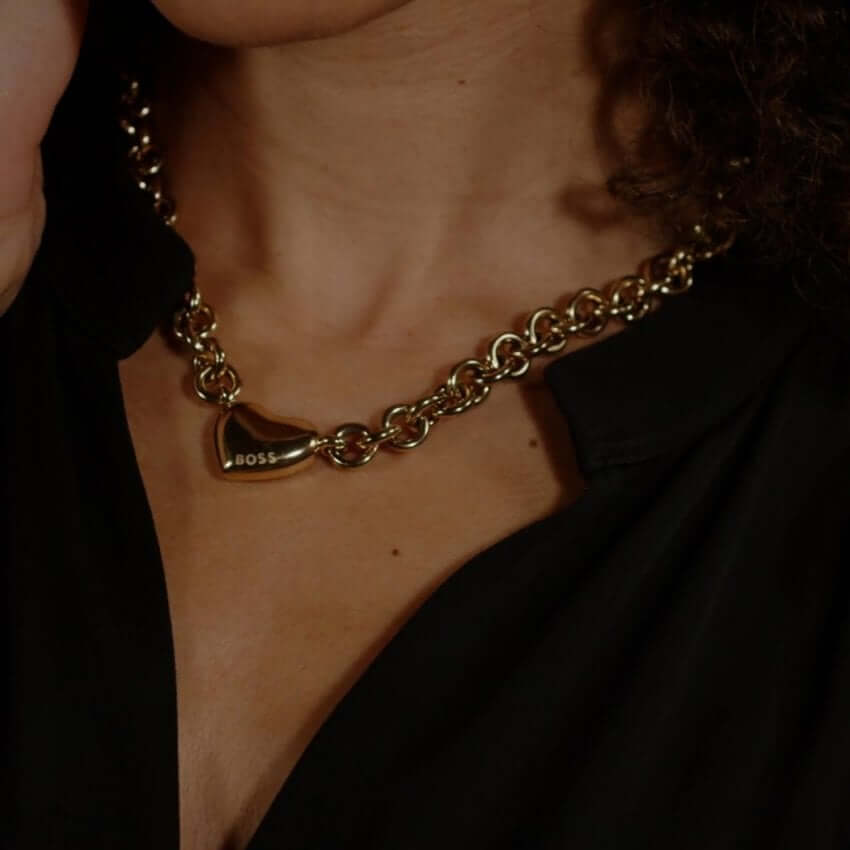 Gold Tone Chain Necklace With Heart Charm