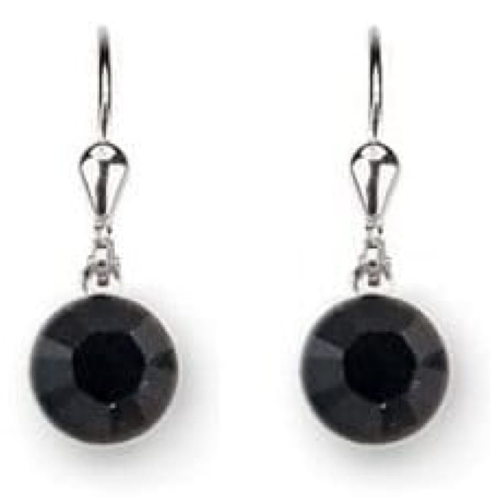 Ladies Black Swarovski Elements Rhodium Plated Metal Earrings