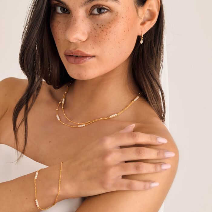 Loved By You Double Layered Pearl Chain Gold Plated Bracelet