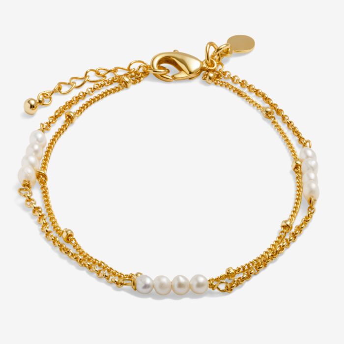 Loved By You Double Layered Pearl Chain Gold Plated Bracelet