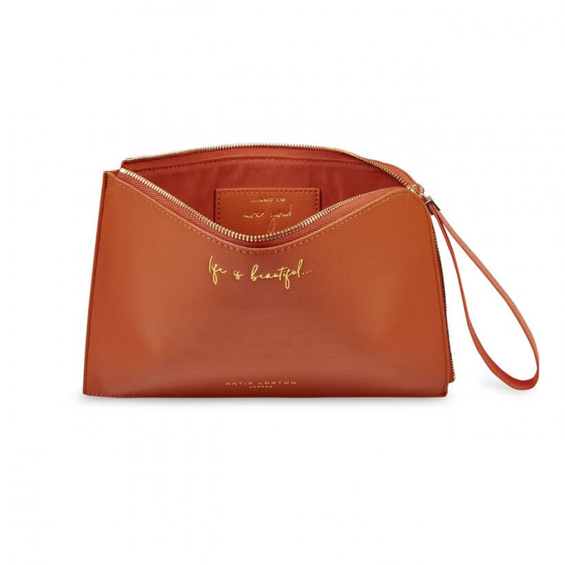 Secret Message Pouch | Life Is Beautiful... | Cognac