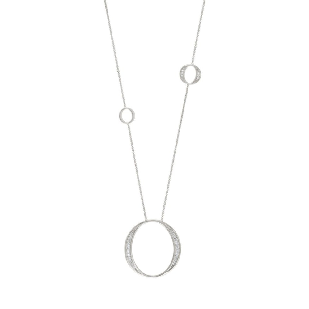 Long Silver Necklace Cubic Zirconia Circle