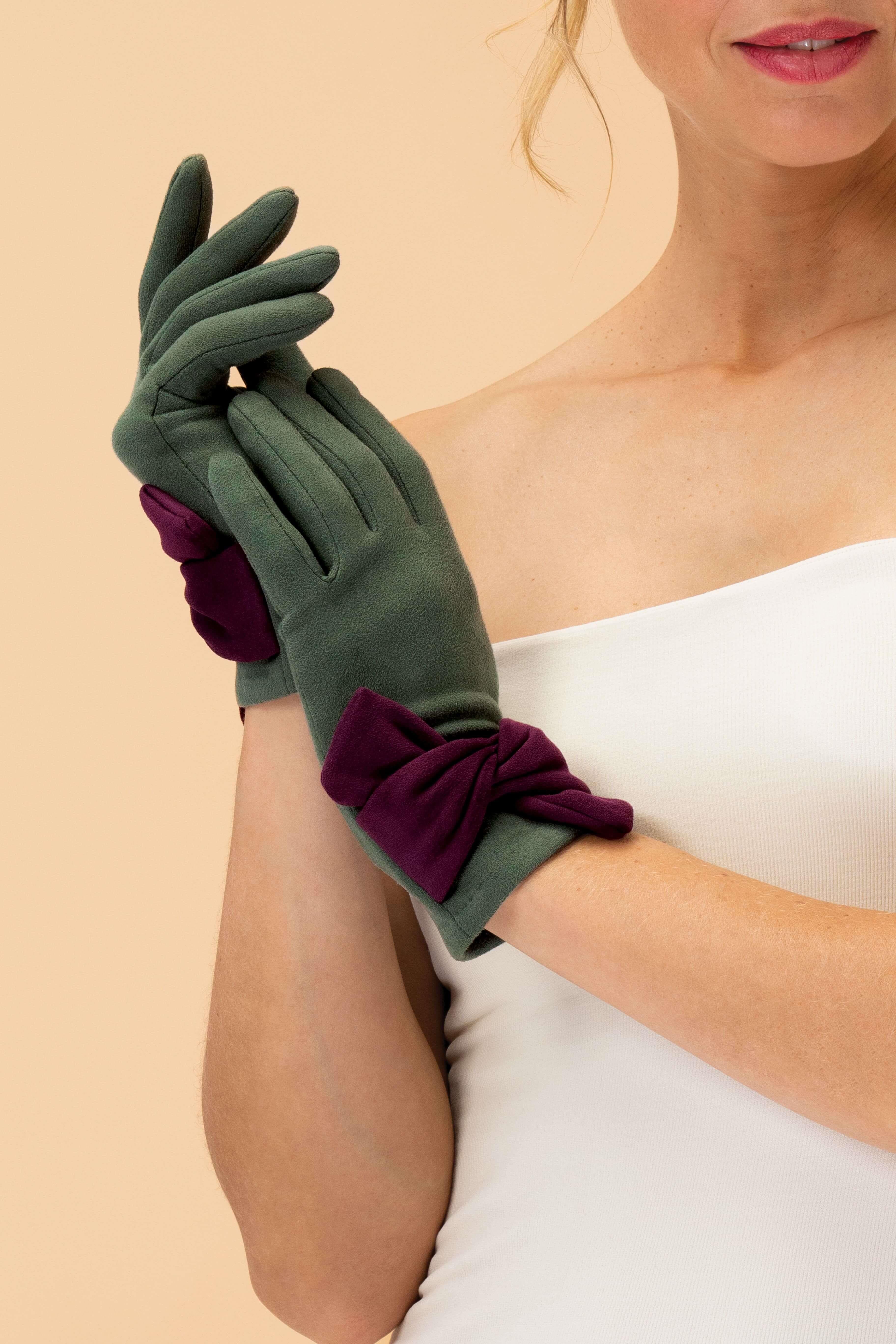 Henrietta Faux Suede Gloves- Fern/Damson