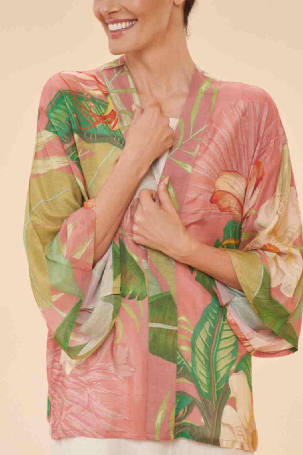Delicate Tropical Kimono Jacket - Candy