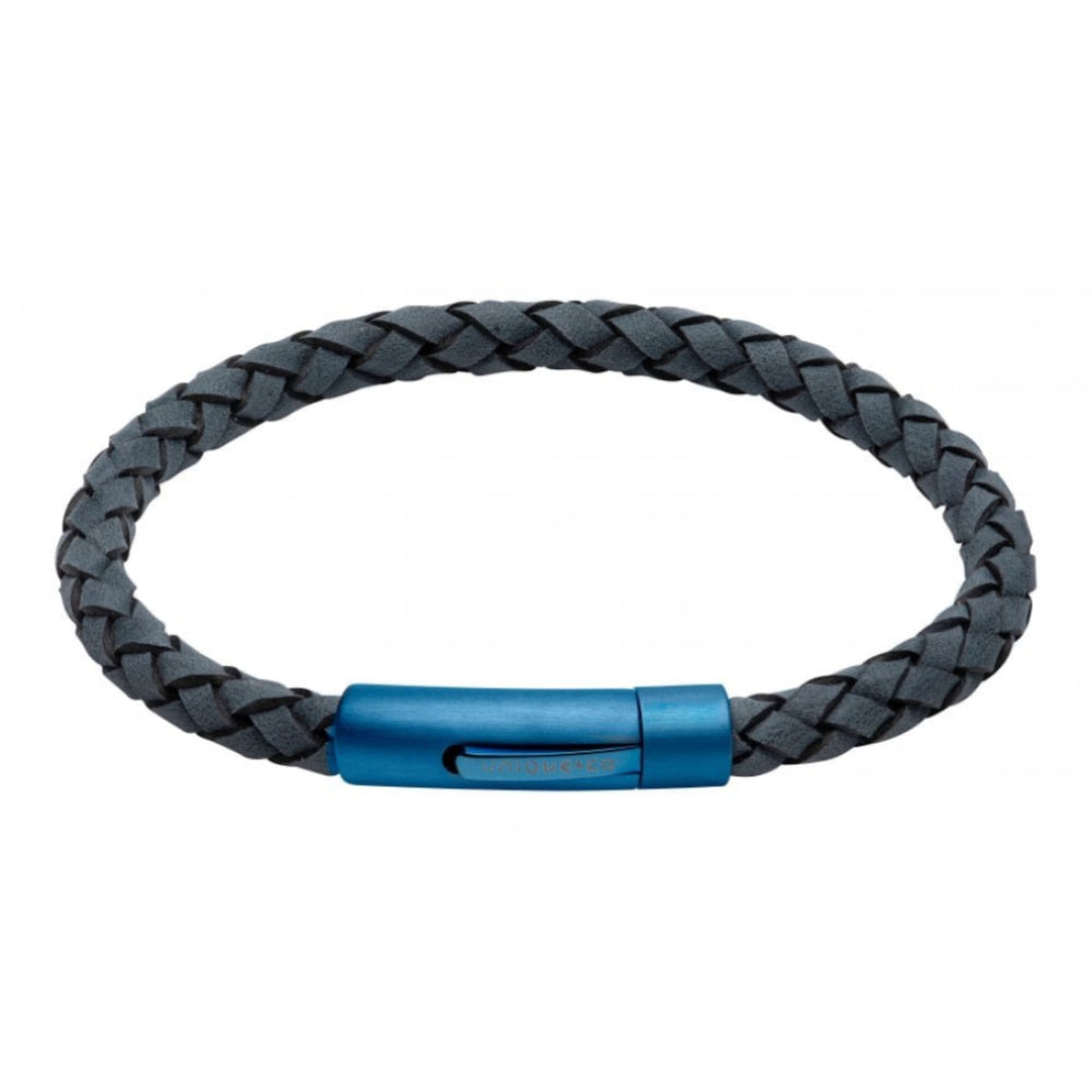 Antique Blue Leather Bracelet with Matte Blue IP Plated Steel Clasp