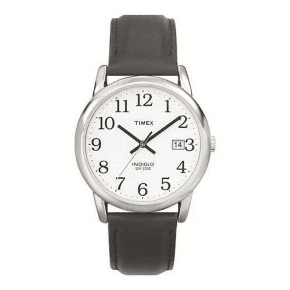 Gents Easy Reader Indiglo Night Light Black Leather Strap Watch