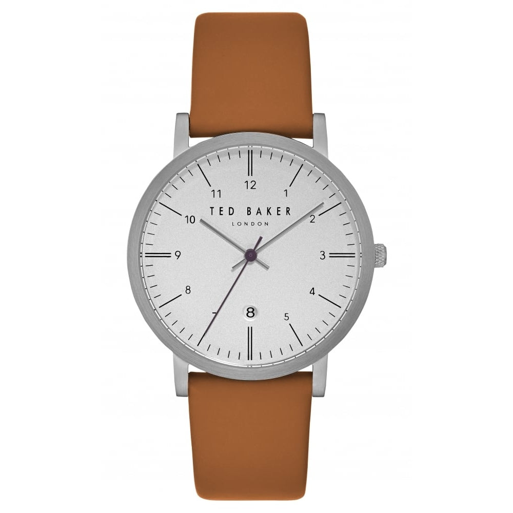 Mens Stainless Steel Case & Silver Dial With Brown Leather Strap Watch