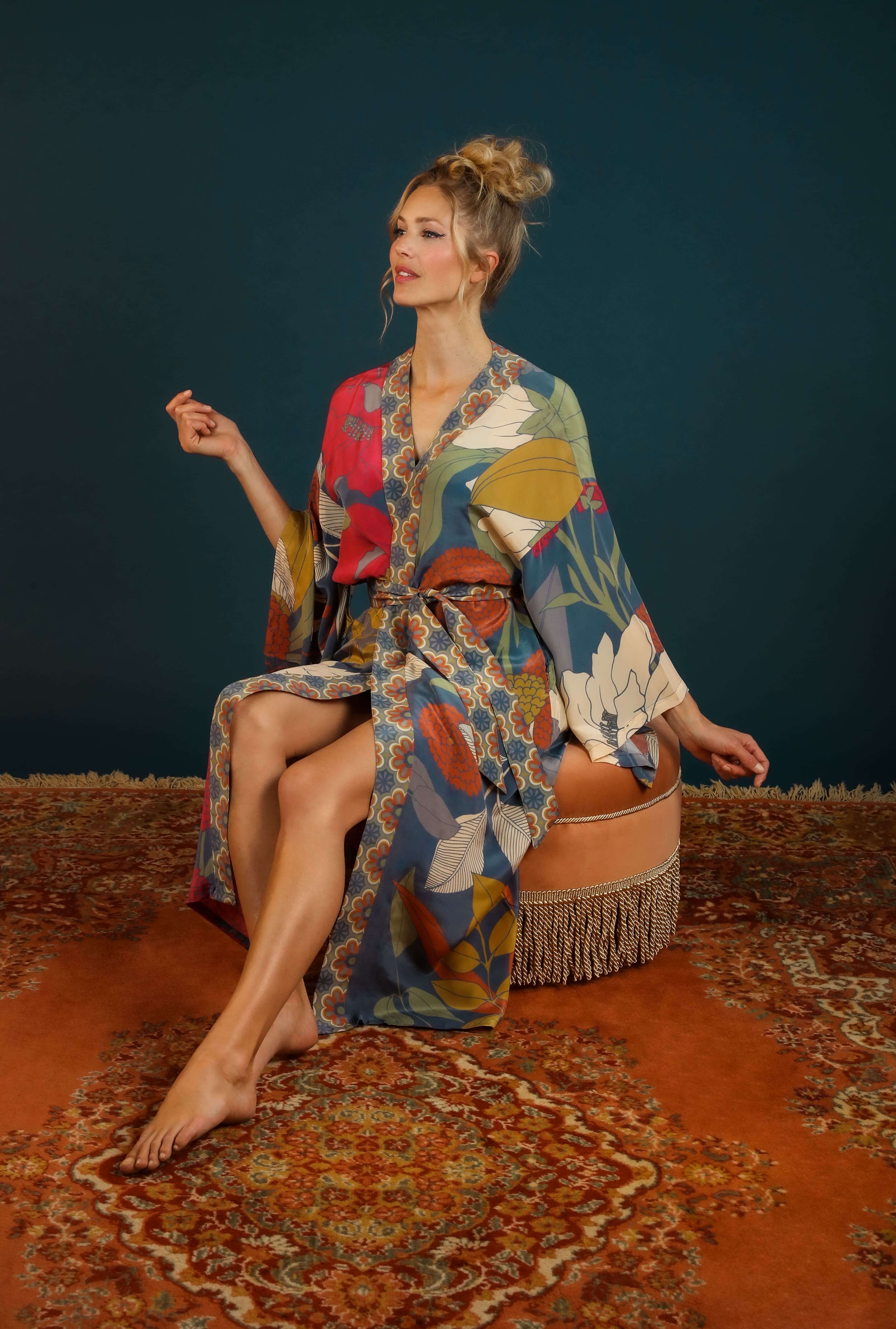 Luxury Kimono Gown Winter Floral - Heather