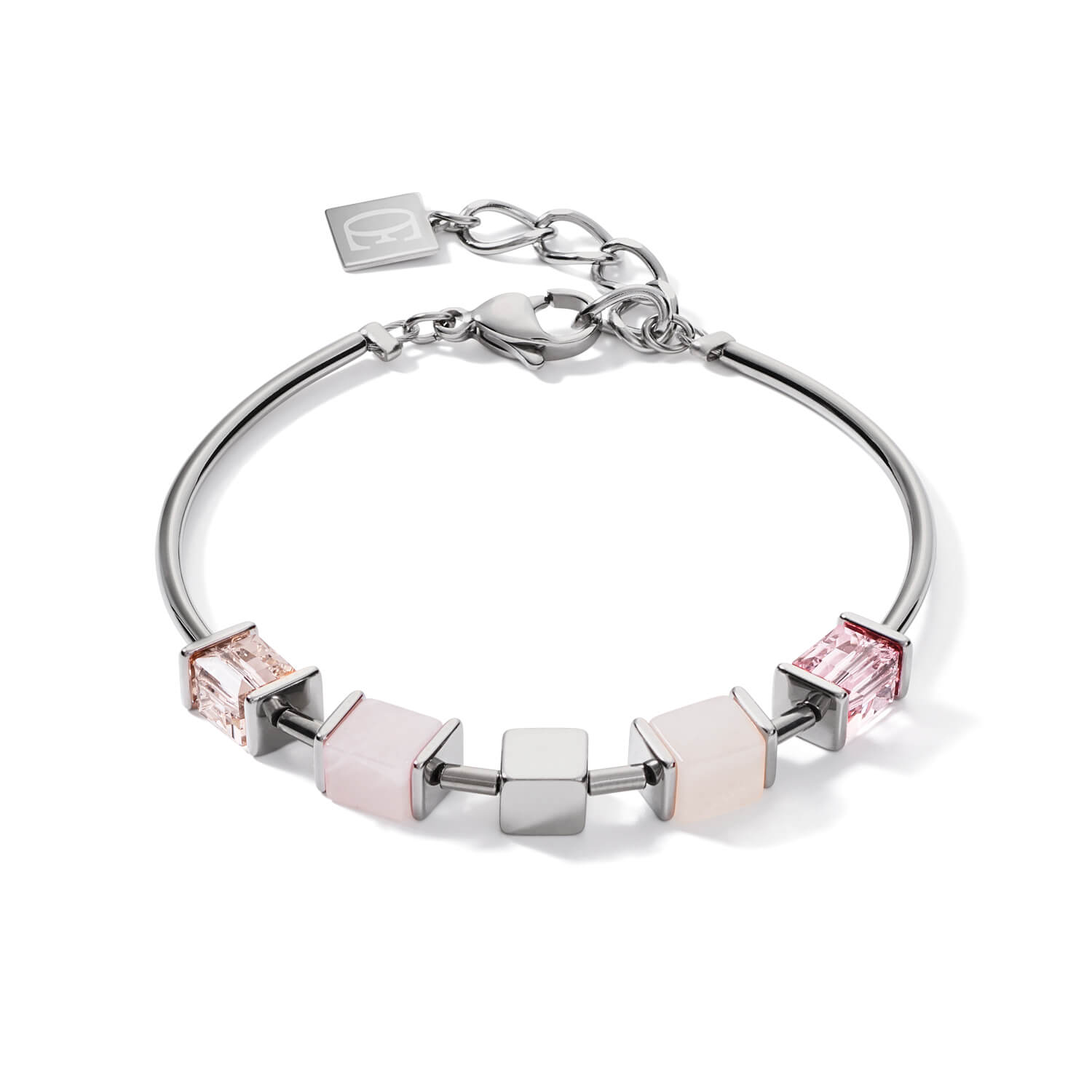 Silver Light Rose Geo Cube & Chain Bracelet