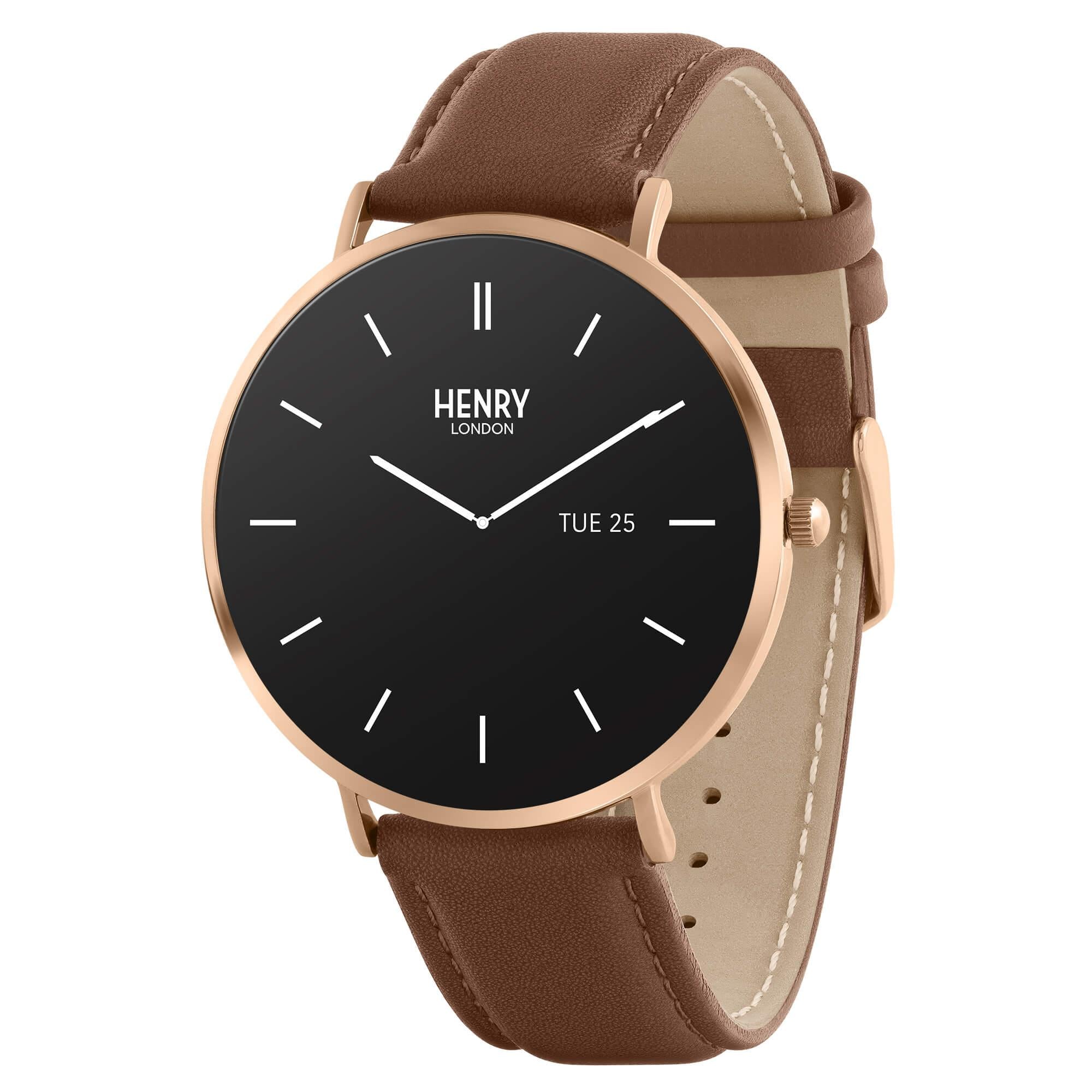 Smart Amoled Rose Gold & Tan Leather Strap Watch