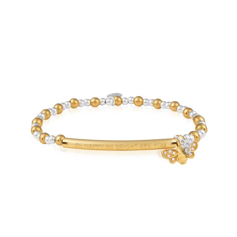 Bracelet Bar | Be Happy Be Bright Bee You | Silver And Gold | Bracelet | 17.5cm Stretch